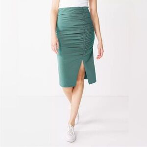 Nine West M greenish-Teal Ruched stretchy knit Skirt with front slit